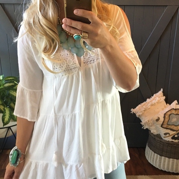 Figleaffashion Tops - NWT White Crochet Lace Tunic Cotton Blouse Top